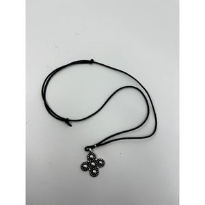 Retired James Avery Sterling Silver Beaded Greek Cross Leather Cord Necklace